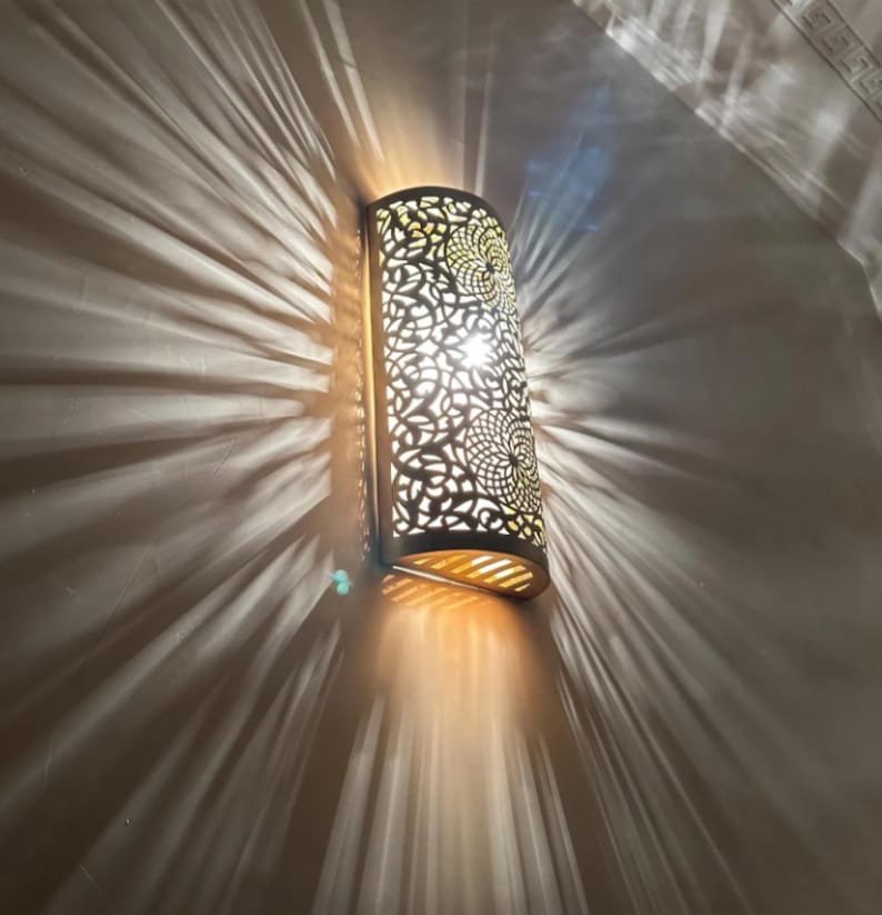 Moroccan Brass Wall Sconce β Handmade Rectangular Wall Light in Bronze, Copper or Silver Moroccan Brass Wall Sconce β Handmade Rectangular Wall Light in Bronze, Copper or Silver