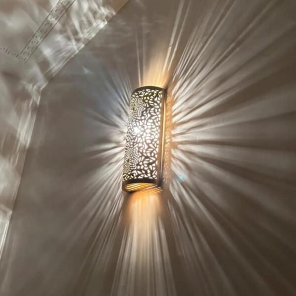products-CopperorSilver4 Moroccan Brass Wall Sconce Shadow Casting Cylinder Lamp