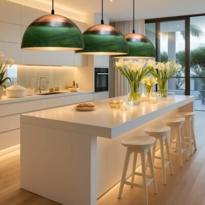 Set of 3 Green Copper Farmhouse Light,Green Patina Copper Pendant Lamp, HandCrafted Rustic Copper Island Light, Rustic Dome Pendant Light