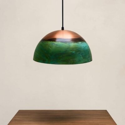 Set of 3 Green Copper Farmhouse Light,Green Patina Copper Pendant Lamp, HandCrafted Rustic Copper Island Light, Rustic Dome Pendant Light