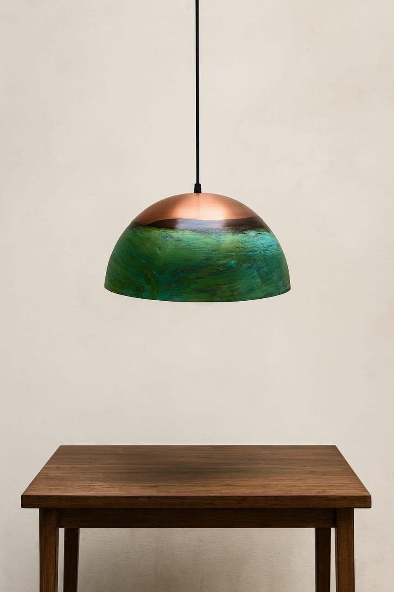 Set of 3 Green Copper Farmhouse Light,Green Patina Copper Pendant Lamp, HandCrafted Rustic Copper Island Light, Rustic Dome Pendant Light