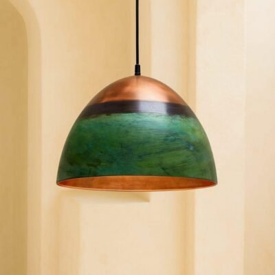Set of 3 Green Copper Farmhouse Light,Green Patina Copper Pendant Lamp, HandCrafted Rustic Copper Island Light, Rustic Dome Pendant Light