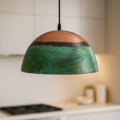 Set of 3 Green Copper Farmhouse Light,Green Patina Copper Pendant Lamp, HandCrafted Rustic Copper Island Light, Rustic Dome Pendant Light