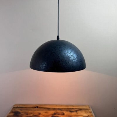 Minimalist Copper Dome Pendant - Black Patinated Hanging Light - Handmade Custom Ceiling Lamp