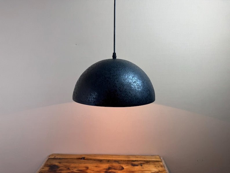 Minimalist Copper Dome Pendant - Black Patinated Hanging Light - Handmade Custom Ceiling Lamp