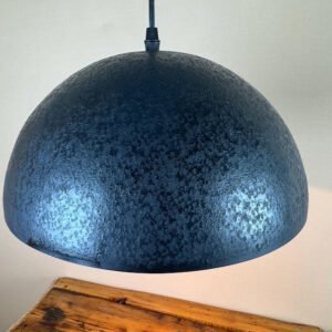 Modern Matte Blue Exterior with Warm Hammered Copper Pendant Light