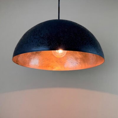 Minimalist Copper Dome Pendant - Black Patinated Hanging Light - Handmade Custom Ceiling Lamp