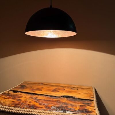 Minimalist Copper Dome Pendant - Black Patinated Hanging Light - Handmade Custom Ceiling Lamp