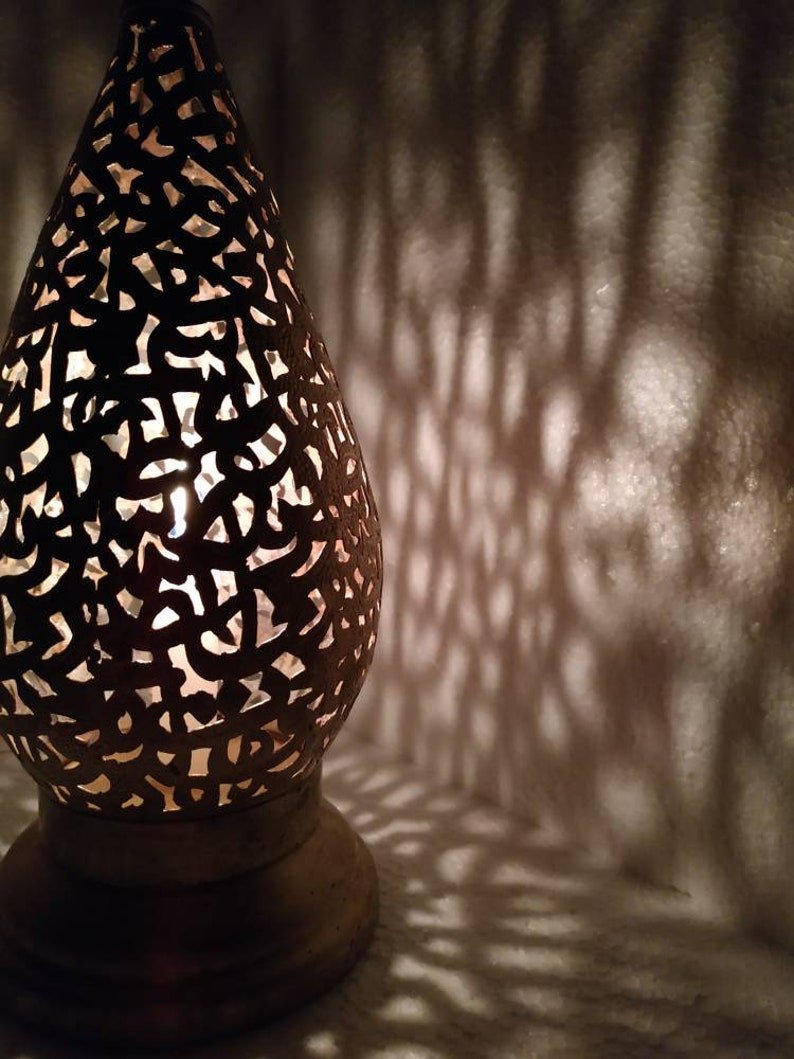 Moroccan Brass Candle Table Lamp: Arabic Calligraphy Home Decor Set of 2 Moroccan Brass Candle Table Lamp: Arabic Calligraphy Home Decor Set of 2