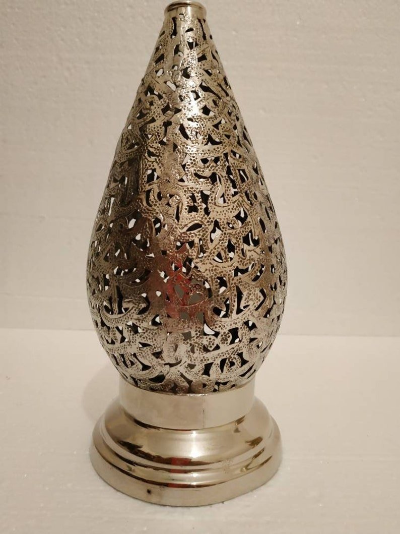 Moroccan Brass Candle Table Lamp: Arabic Calligraphy Home Decor Set of 2 Moroccan Brass Candle Table Lamp: Arabic Calligraphy Home Decor Set of 2