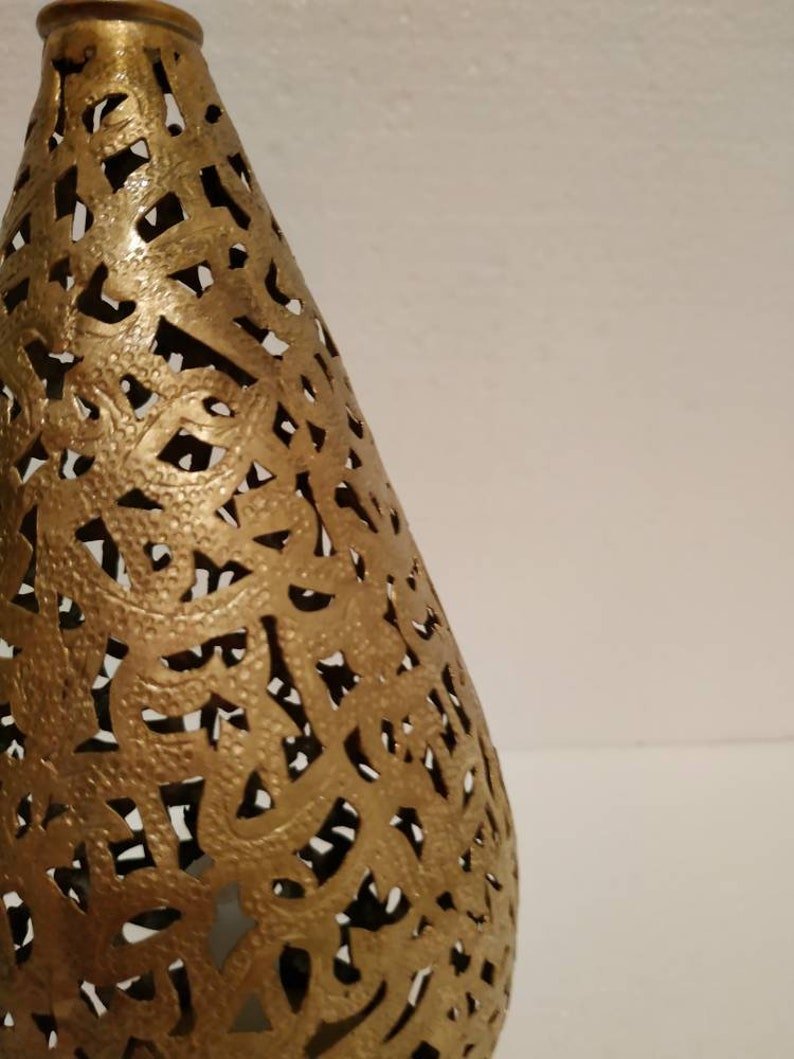 Moroccan Brass Candle Table Lamp: Arabic Calligraphy Home Decor Set of 2 Moroccan Brass Candle Table Lamp: Arabic Calligraphy Home Decor Set of 2