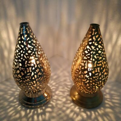 Moroccan Brass Candle Table Lamp: Arabic Calligraphy Home Decor Set of 2 Moroccan Brass Candle Table Lamp: Arabic Calligraphy Home Decor Set of 2