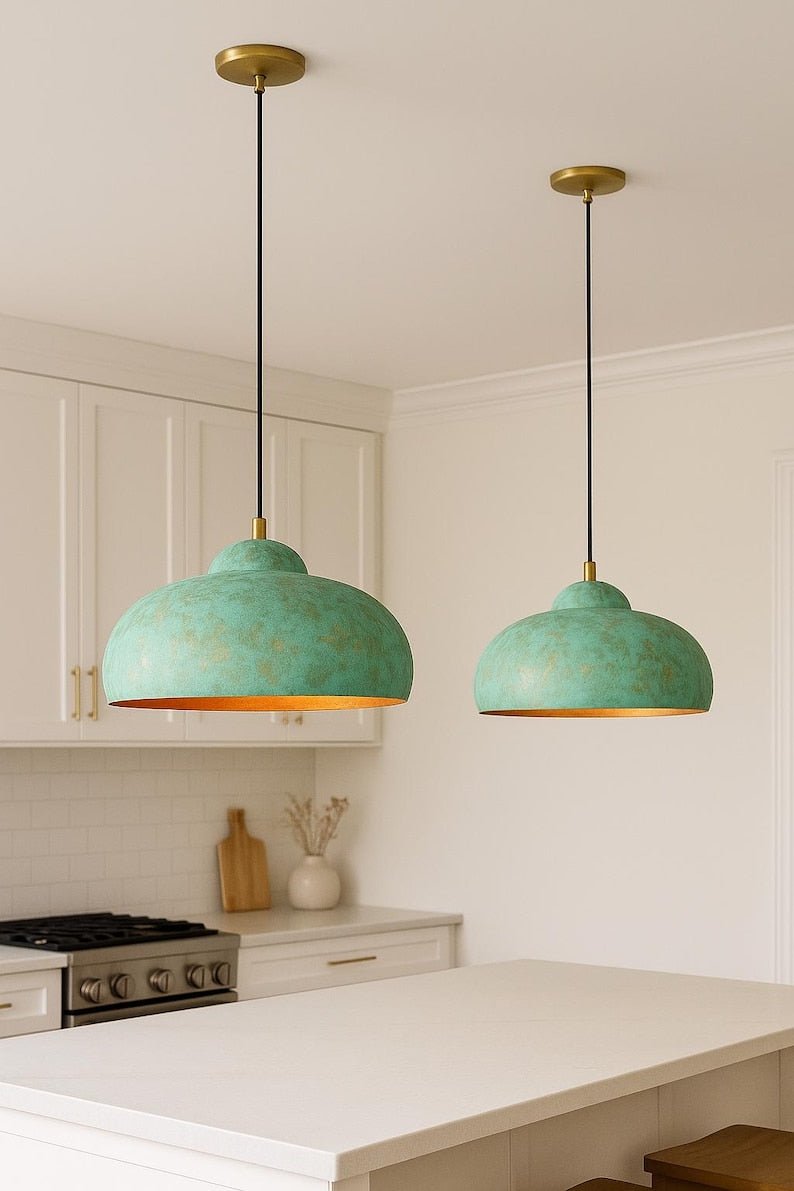 Oxidized Copper Pendant Light β Green Patina Brass Ceiling Lamp, Handmade Kitchen Island Lighting, Rustic Dining Room Decor Oxidized Copper Pendant Light β Green Patina Brass Ceiling Lamp, Handmade Kitchen Island Lighting, Rustic Dining Room Decor