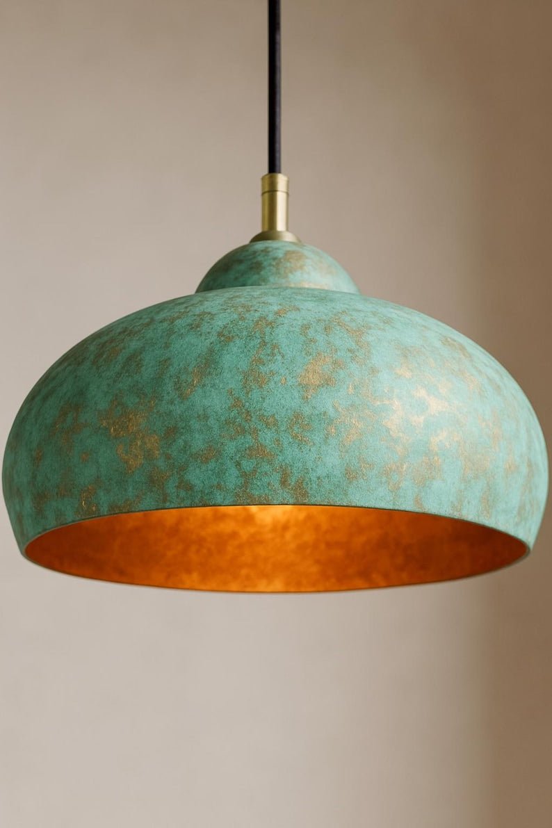 Oxidized Copper Pendant Light β Green Patina Brass Ceiling Lamp, Handmade Kitchen Island Lighting, Rustic Dining Room Decor Oxidized Copper Pendant Light β Green Patina Brass Ceiling Lamp, Handmade Kitchen Island Lighting, Rustic Dining Room Decor