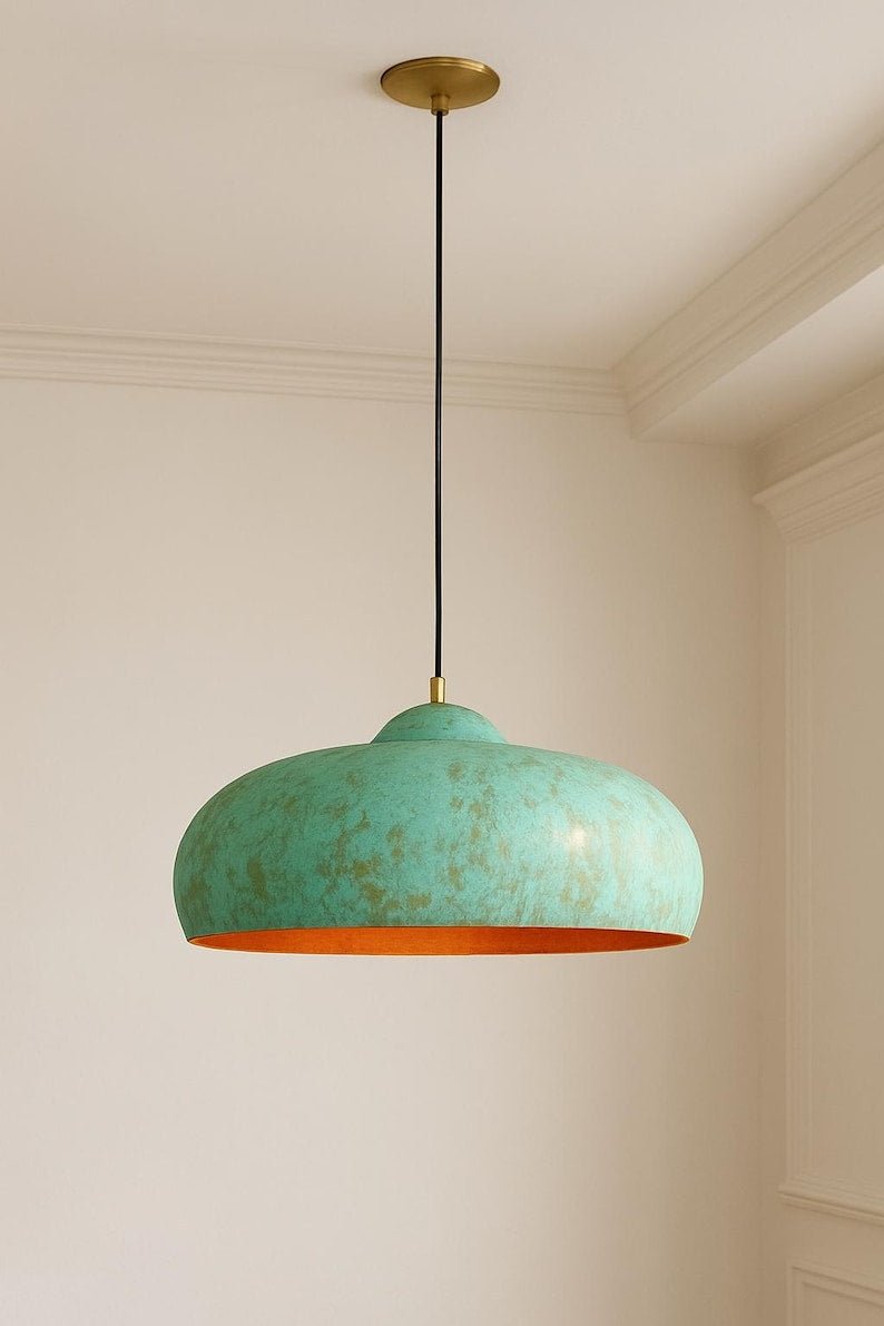 Oxidized Copper Pendant Light β Green Patina Brass Ceiling Lamp, Handmade Kitchen Island Lighting, Rustic Dining Room Decor Oxidized Copper Pendant Light β Green Patina Brass Ceiling Lamp, Handmade Kitchen Island Lighting, Rustic Dining Room Decor