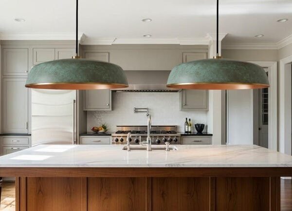 products-DiningRoomLight1 Green Patina Brass Drum Pendant Light Modern Dining Room Lamp