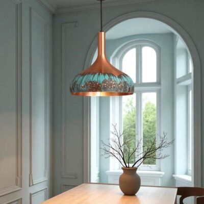 Handmade Green Patina Copper Dome Pendant Light: Rustic Chandelier