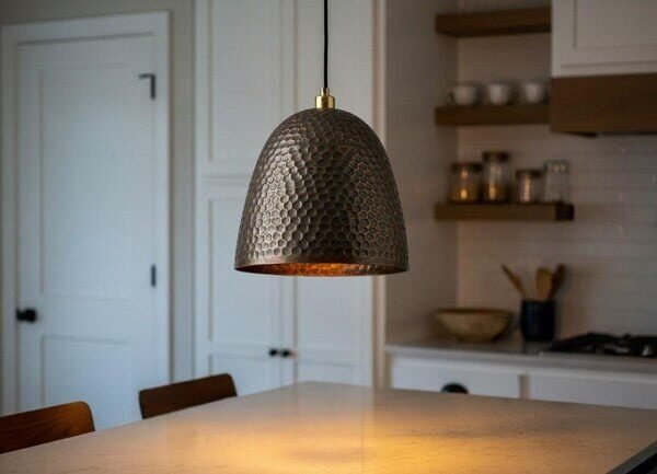 products-DomeLampshades_IndustrialCopper6 Hammered Dark Copper Bell Pendant Light Dome Lampshade