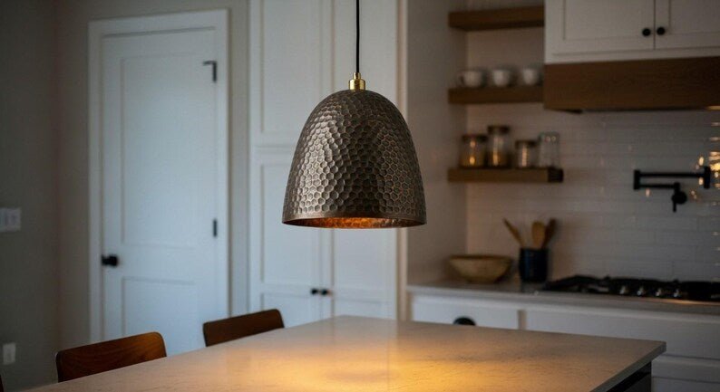products-DomeLampshades_IndustrialCopper6 Hammered Dark Copper Bell Pendant Light Dome Lampshade