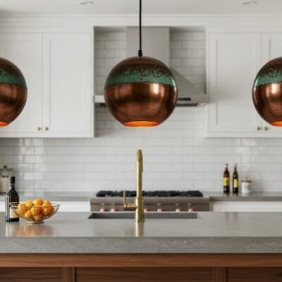 Green Patina Copper Globe Pendant Light Handmade Oxidized Ceiling Lamp