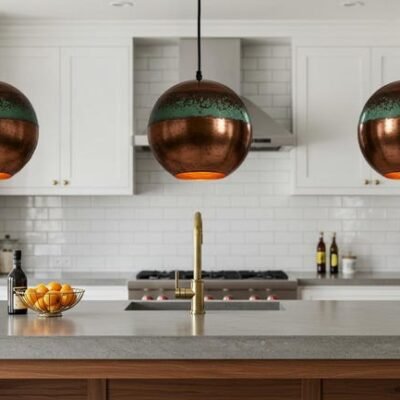 Green Patina Copper Pendant Light, Industrial Copper dome Light, Rustic chandelier, Hanging kitchen island Light, Pendant Light Fixture