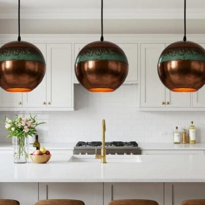 Green Patina Copper Pendant Light, Industrial Copper dome Light, Rustic chandelier, Hanging kitchen island Light, Pendant Light Fixture