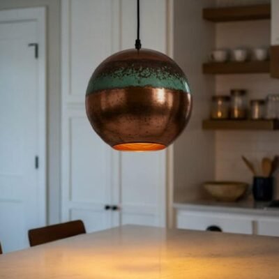 Green Patina Copper Pendant Light, Industrial Copper dome Light, Rustic chandelier, Hanging kitchen island Light, Pendant Light Fixture