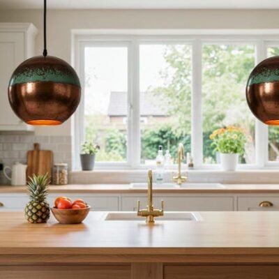 Green Patina Copper Pendant Light, Industrial Copper dome Light, Rustic chandelier, Hanging kitchen island Light, Pendant Light Fixture