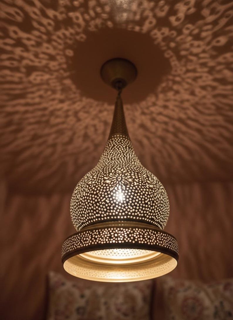 Handmade Moroccan Brass Pendant Light: Exotic Ceiling Lamp