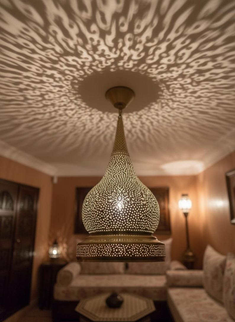 Handmade Moroccan Brass Pendant Light: Exotic Ceiling Lamp