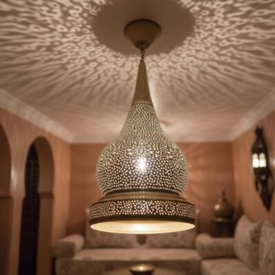 Handmade Moroccan Brass Pendant Light: Exotic Ceiling Lamp