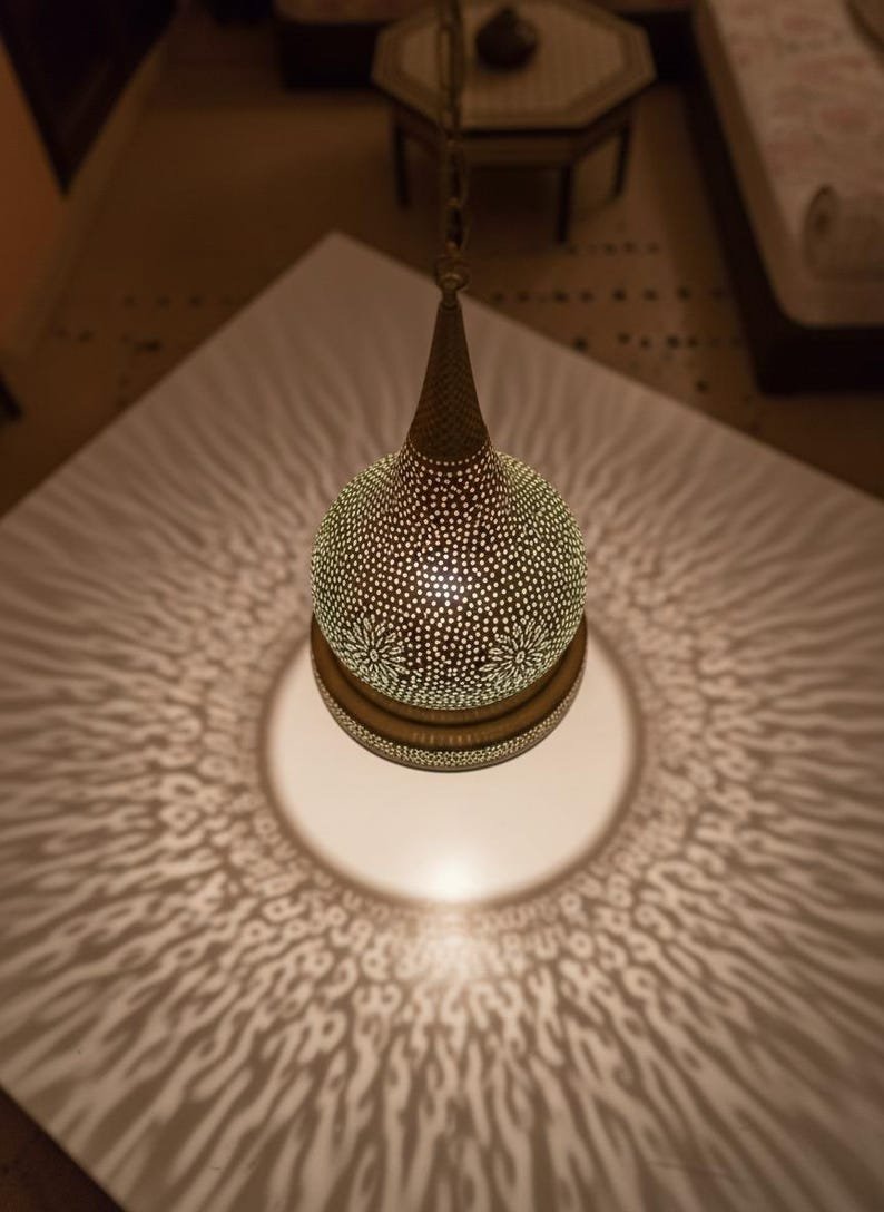 Handmade Moroccan Brass Pendant Light: Exotic Ceiling Lamp