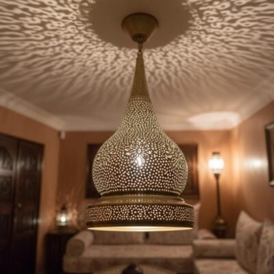 Handmade Moroccan Brass Pendant Light: Exotic Ceiling Lamp