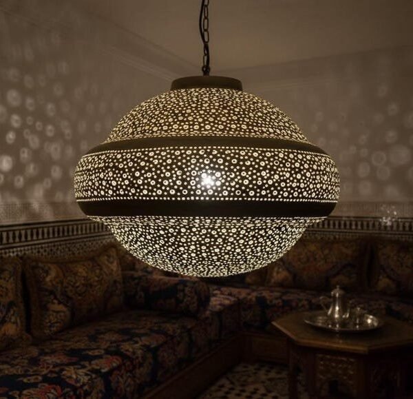 Moroccan Brass Globe Shadow Lamp