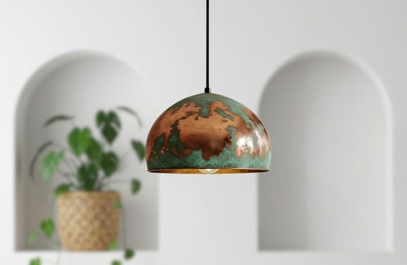 Green Patina Copper Dome Pendant Light - Rustic Farmhouse Lighting Green Patina Copper Dome Pendant Light - Rustic Farmhouse Lighting