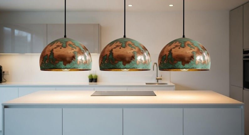 Green Patina Copper Dome Pendant Light - Rustic Farmhouse Lighting Green Patina Copper Dome Pendant Light - Rustic Farmhouse Lighting