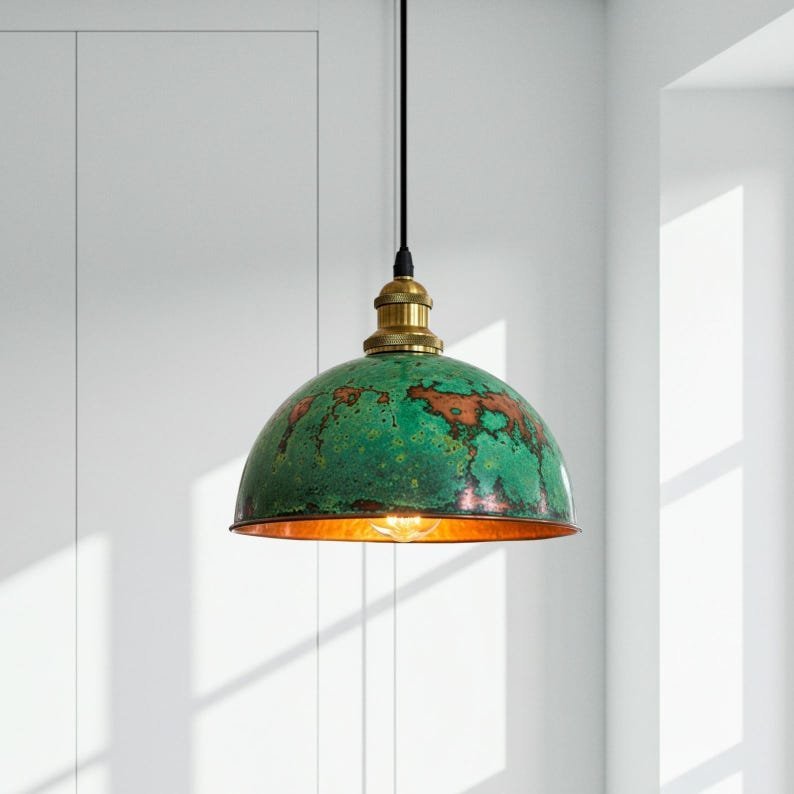 Handmade Green Patina Copper Dome Pendant