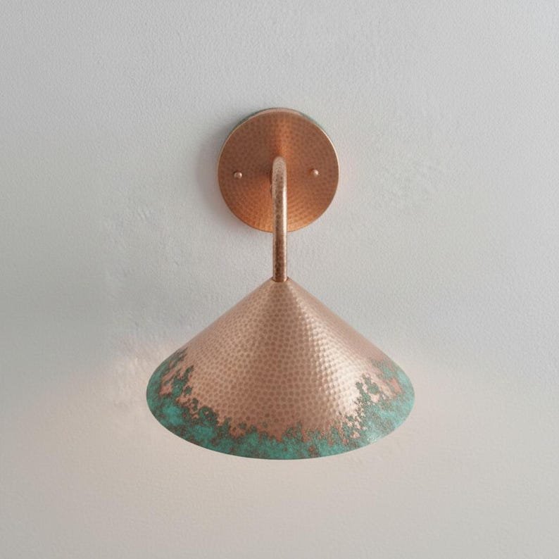 Handmade Rustic Copper Lamp, Wall Sconce Lighting, Industrial Copper Wall Light, Lamp Copper With Green Patina Edge, Farmhouse Wall Sconce