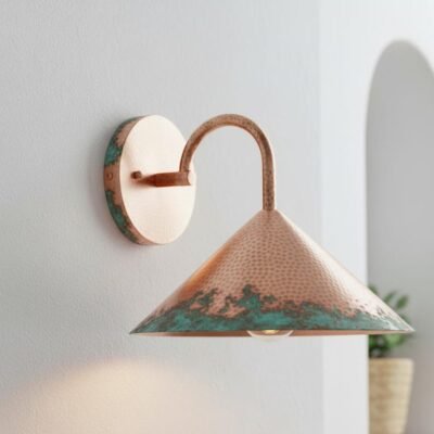 Handmade Rustic Copper Lamp, Wall Sconce Lighting, Industrial Copper Wall Light, Lamp Copper With Green Patina Edge, Farmhouse Wall Sconce