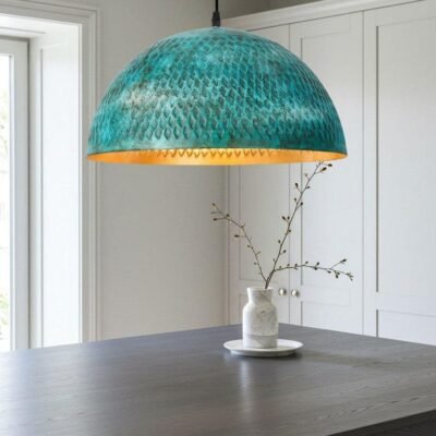 products-Fixture55 Large Turquoise Textured Dome Pendant