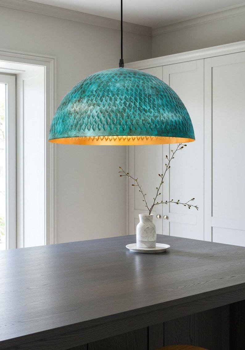 products-Fixture55 Large Turquoise Textured Dome Pendant
