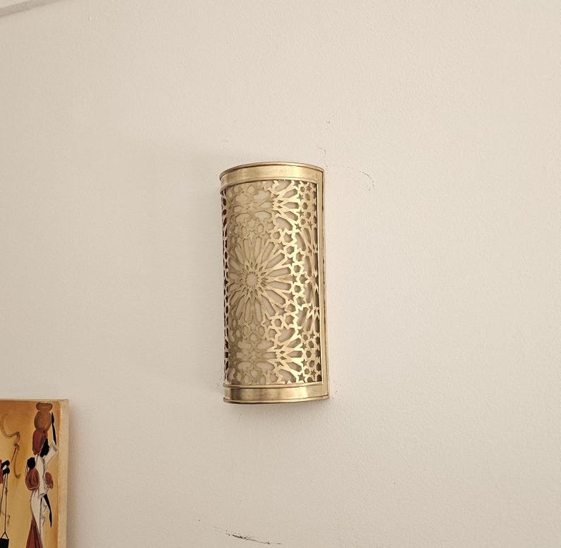 Moroccan Brass Wall Sconce: Handmade Geometric Lamp