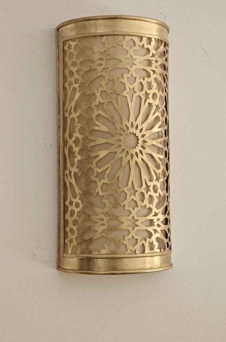 Moroccan Brass Wall Sconce: Handmade Geometric Lamp