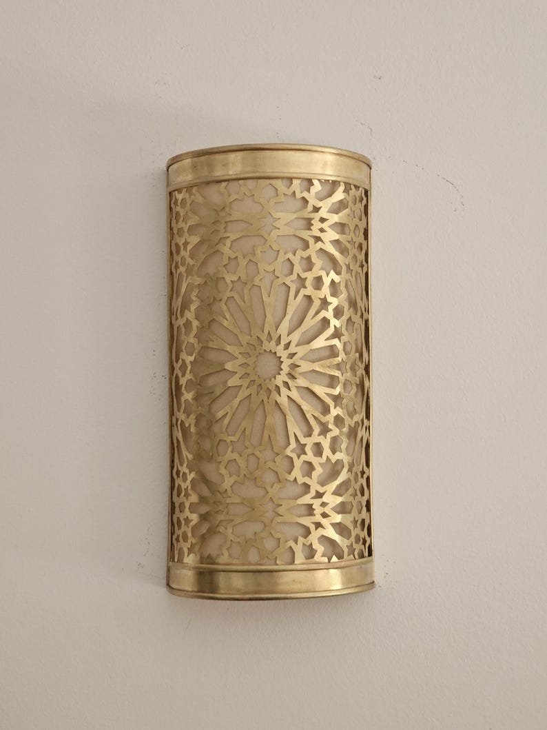Moroccan Brass Wall Sconce: Handmade Geometric Lamp