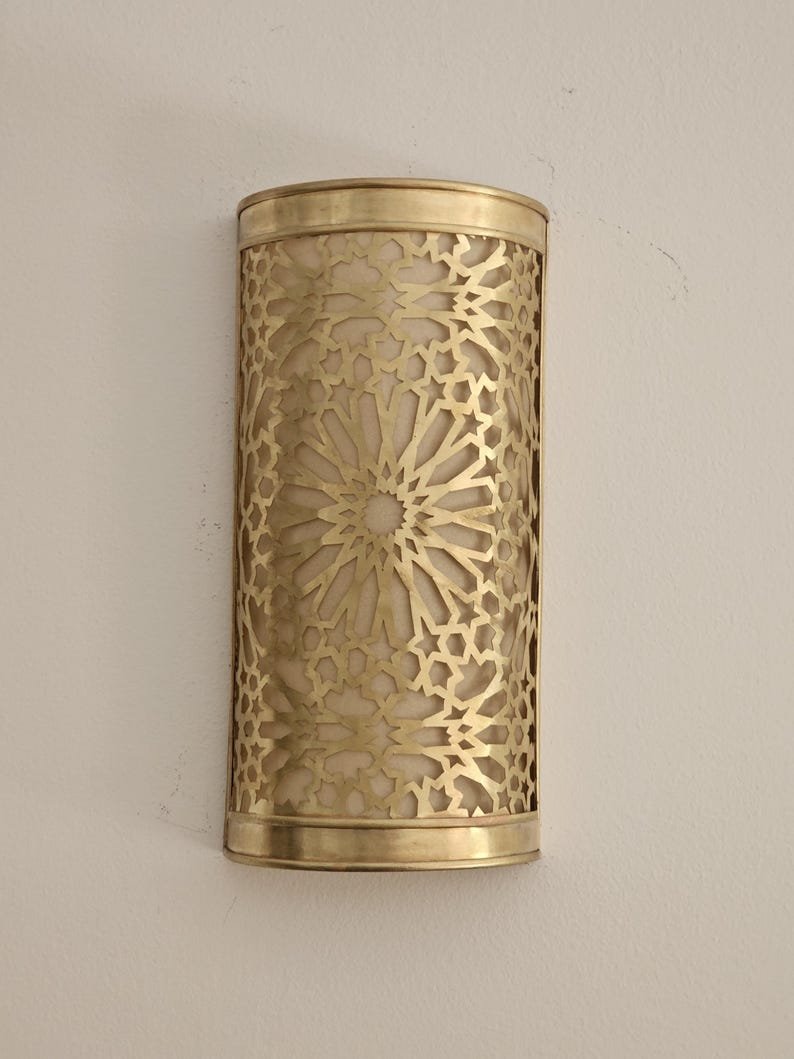 Moroccan Brass Wall Sconce: Handmade Geometric Lamp