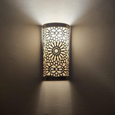 Moroccan Brass Wall Sconce: Handmade Geometric Lamp