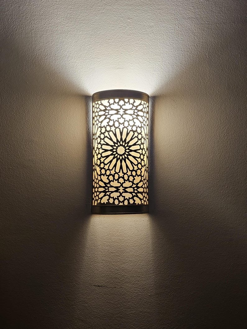 Moroccan Brass Wall Sconce: Handmade Geometric Lamp