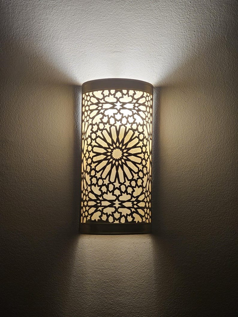 Moroccan Brass Wall Sconce: Handmade Geometric Lamp