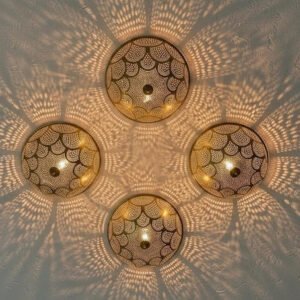 Moroccan Brass Flush Mount Ceiling Light Handmade Shadow Casting Lamp