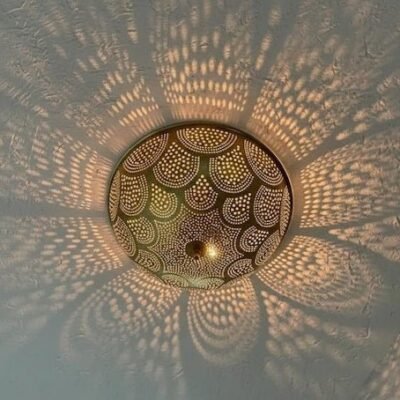 Moroccan Brass Flush Mount Ceiling Light Handmade Shadow Casting Lamp